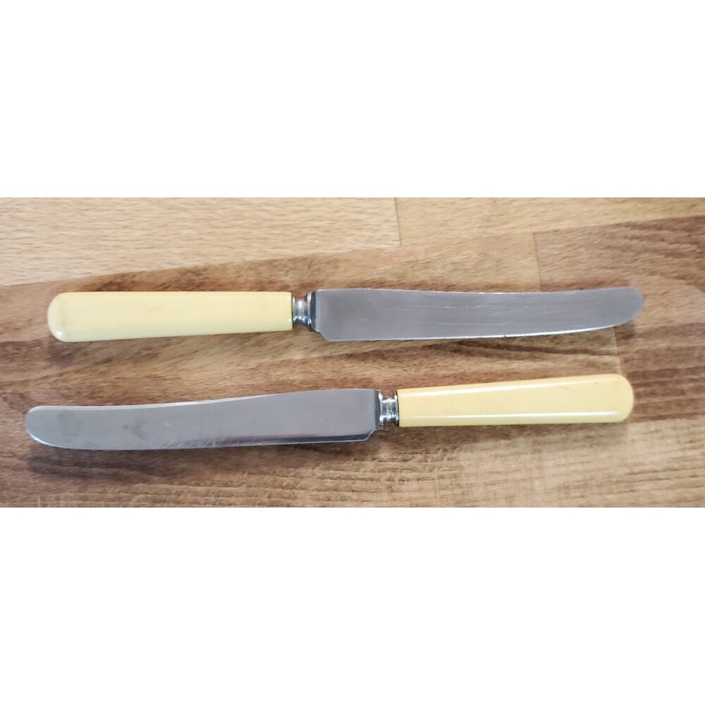SET 2 DINNER KNIVES Vintage UNIVERSAL stainless RESISTAIN handles Knife